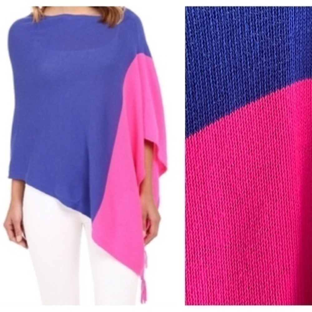 Lilly Pulitzer Santori Blue Pink Colorblock Kinnon Wrap Poncho Sweater